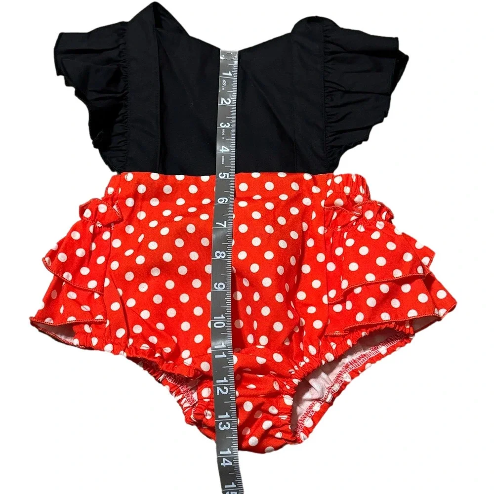Minnie Mouse Inspired Costume Dress Up Ruffled Baby Romper Size 6-9 Months